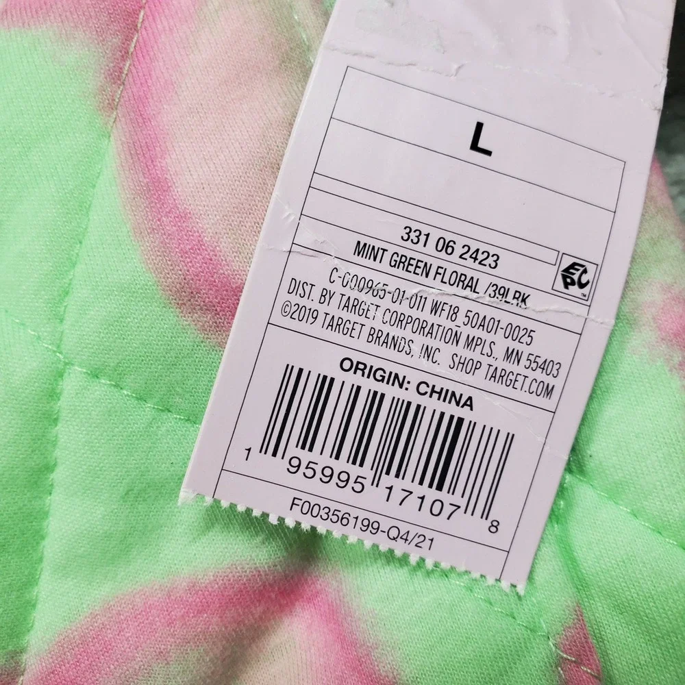 Wild Fable Quilted Hooded Bomber Jacket Womens L‎ Green Pink Floral Art to Wear